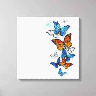 Lienzo Morfo y monarca de las mariposas voladoras