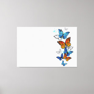 Lienzo Morfo y monarca de las mariposas voladoras