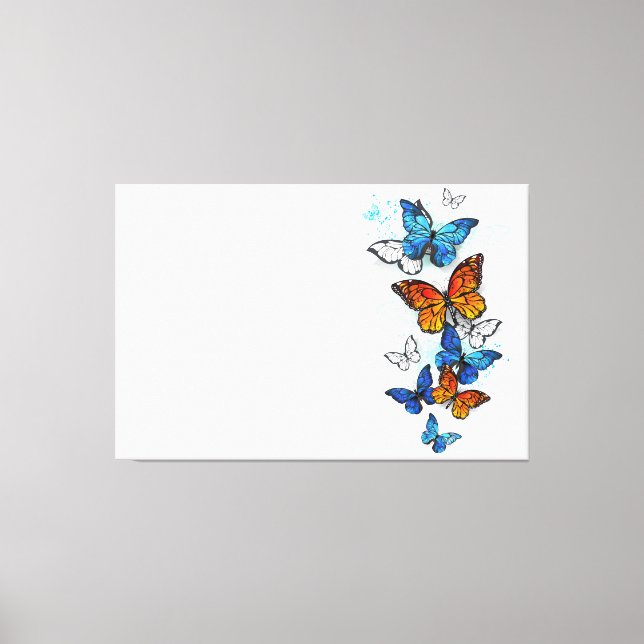 Lienzo Morfo y monarca de las mariposas voladoras (Anverso)