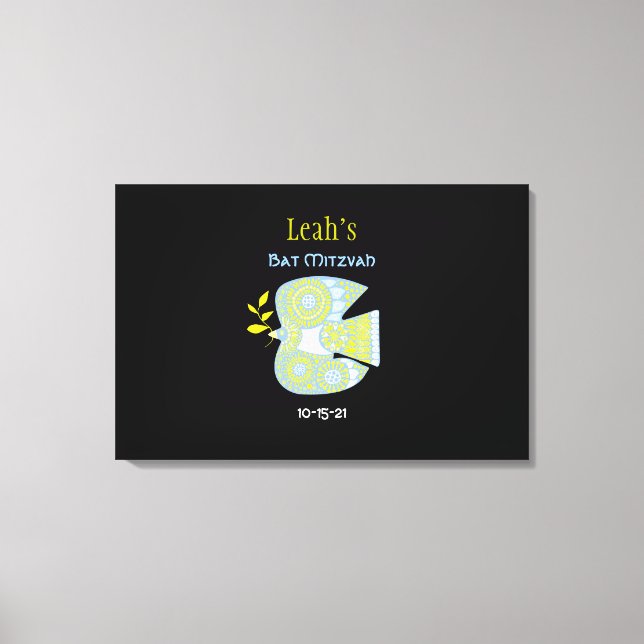 Lienzo MOSAIC DOVE of PEACE Bat Mitzvah Rótulo a bordo (Anverso)