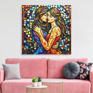 Lienzo Mosaic Tile Style Ai Art Romantic Embrace
