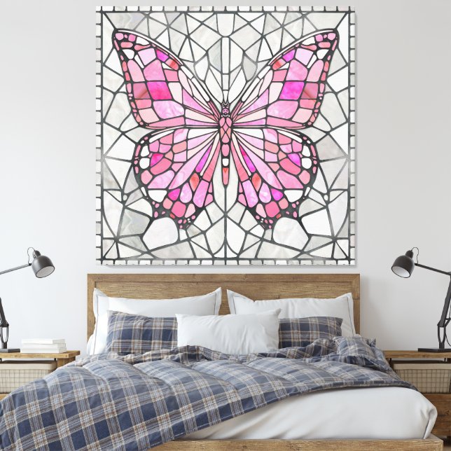 Lienzo Mosaico de mariposa - Rosa y gris de hadas (Insitu(Dormitorio))