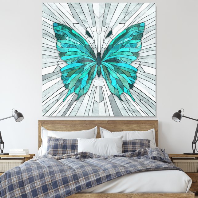 Lienzo Mosaico de mariposa -verde esmeralda y gris (Insitu(Dormitorio))