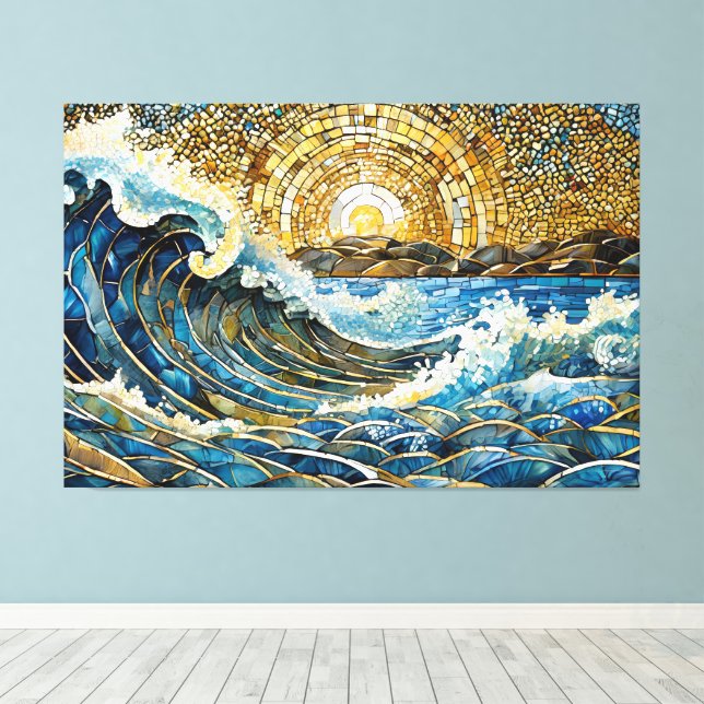 Lienzo Mosaico de olas del océano 001 (Insitu (piso de madera))