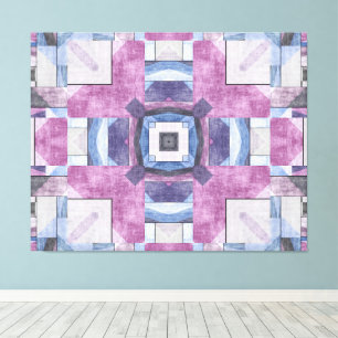 Lienzo Mosaico Geométrico Abstracto Púrpura, Azul y Gris
