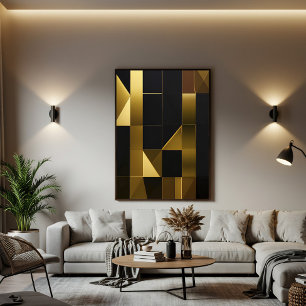 Lienzo Mosaico Geométrico Negro Oro de Lujo