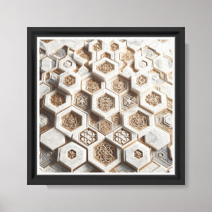 Lienzo Mosaico hexagonal de lujo en 3D - Mármol blanco el