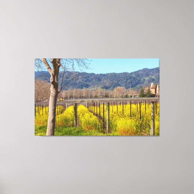 Lienzo Mostaza de campo en el viñedo (Anverso)