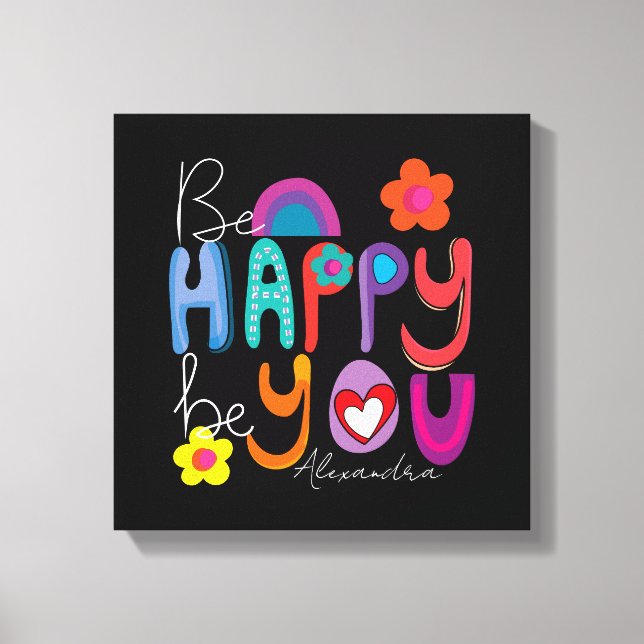 Lienzo Motivación colorida sé feliz, Personalizado (Anverso)