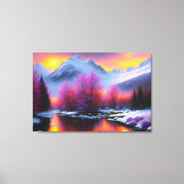 Lienzo "Mount Sunset", por BarryDyar ©, panorámico Landsc (Anverso)