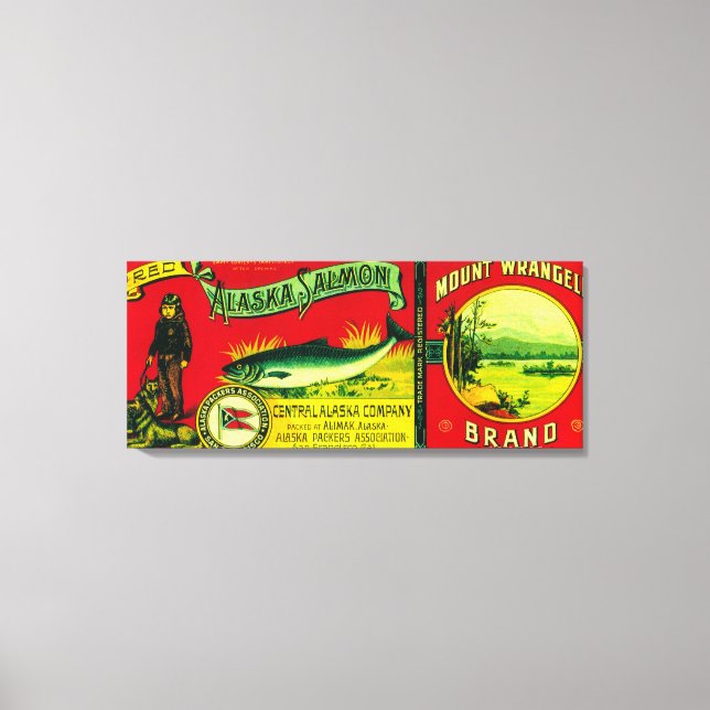 Lienzo Mount Wrangell Salmon Can LabelAlimak, AK (Anverso)