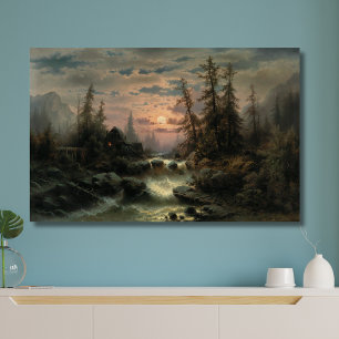 Lienzo Mountain Stream en la luz de la luna - Albert Rieg