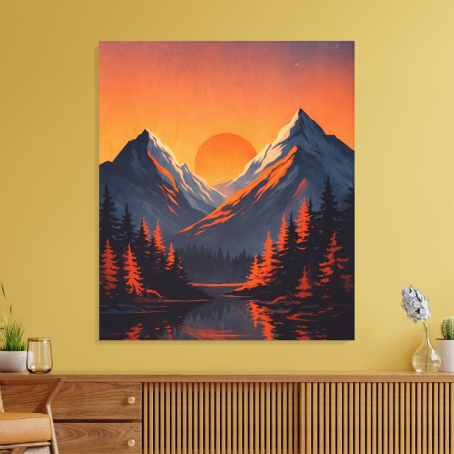 Lienzo Mountain Sunset Reflection Fiery Orange Sky  (Insitu (Sala de estar))
