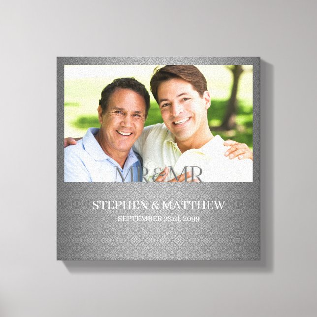 Lienzo Mr. and Mr. Two Grooms Silver Damask Photo (Anverso)