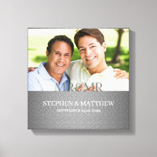 Lienzo Mr. and Mr. Two Grooms Silver Damask Photo