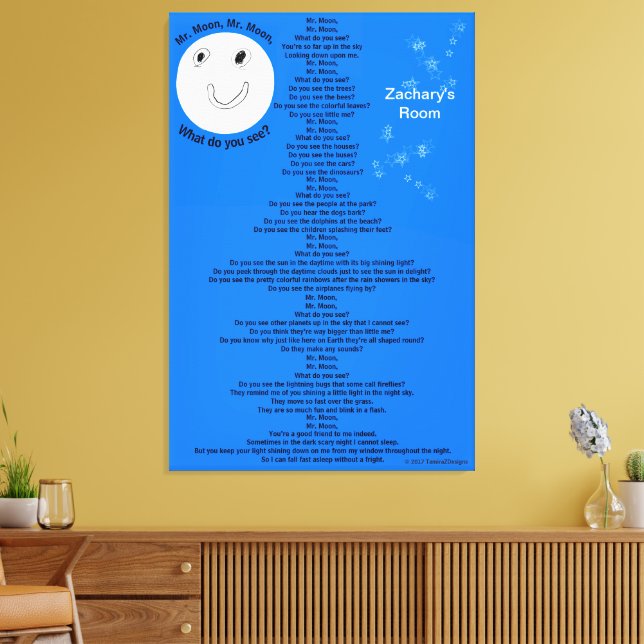 Lienzo Mr Moon Poem Blue Stars Nombre 32" x 48" (Insitu (Sala de estar))