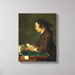 Lienzo Muchacho que construye un castillo de las tarjetas