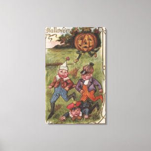 Lienzo Muchachos que corren de hombre de la calabaza en