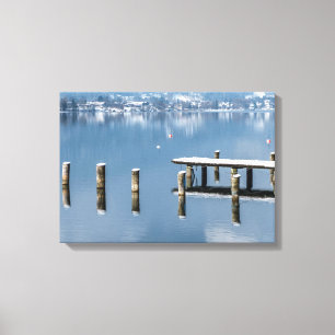 Lienzo Muelle nevado en invierno, lago Tegernsee, Alemani