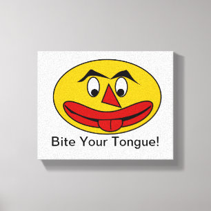Lienzo Muerda su cara amarilla divertida de la lengua