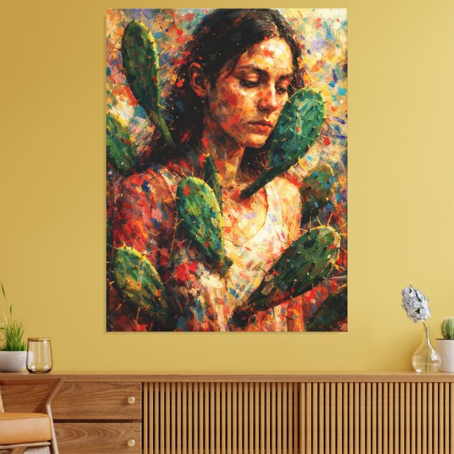 Lienzo Mujer Abrazando Nopal Tuna Simbólica (Insitu (Sala de estar))