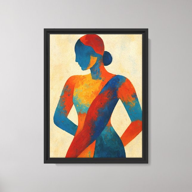Lienzo Mujer abstracta en rojo y azul (Anverso)