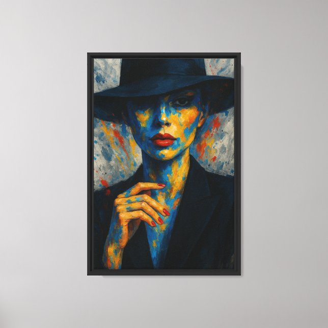 Lienzo Mujer abstracta en salpicadura de color de labios  (Anverso)