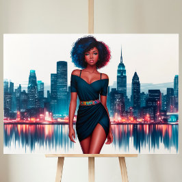 Lienzo Mujer africanoamericana ciudad elegante vestido de