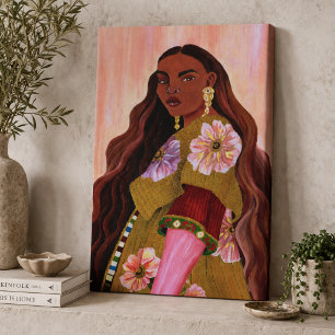Lienzo Mujer Afrobohemia Vibrante Pintura Acrílica Boho