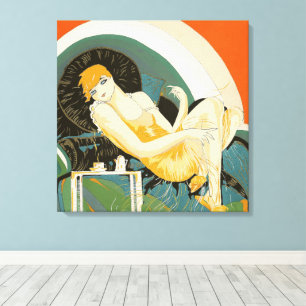 Lienzo Mujer Art Déco vintage reclinada en sofá, Chompre