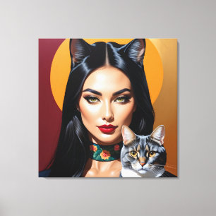 Lienzo Mujer artística con gato