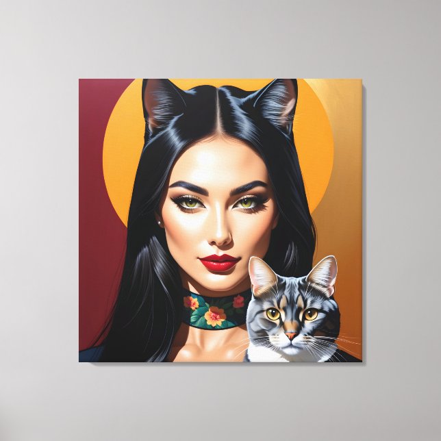 Lienzo Mujer artística con gato (Anverso)