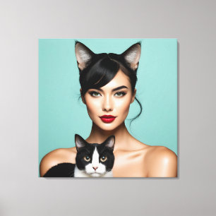 Lienzo Mujer artística con gato