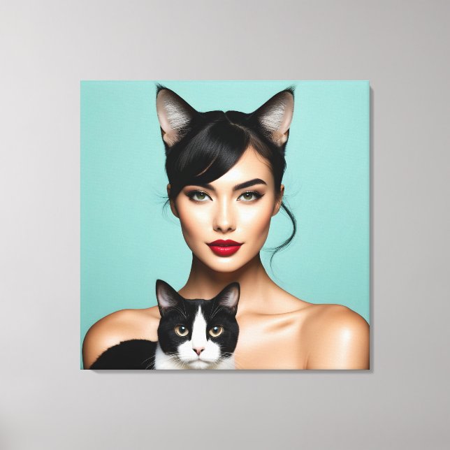 Lienzo Mujer artística con gato (Anverso)