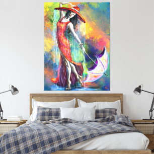 Lienzo Mujer bailarina con imagen de tela de paraguas