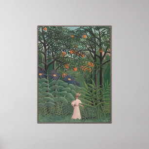 Lienzo Mujer caminando en un bosque exótico, Henri Rousse