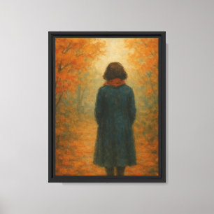 Lienzo Mujer caminando por el bosque otoñal