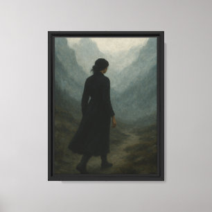 Lienzo Mujer caminando por montañas macizas
