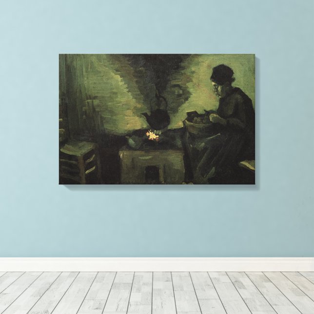 Lienzo Mujer campesina por chimenea de Vincent van Gogh (Insitu (piso de madera))