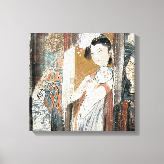 Lienzo Mujer con barrena floral (Anverso)