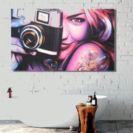 Lienzo Mujer con cámara de grafiti 