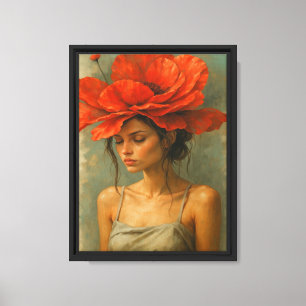 Lienzo Mujer con flor de amapola roja