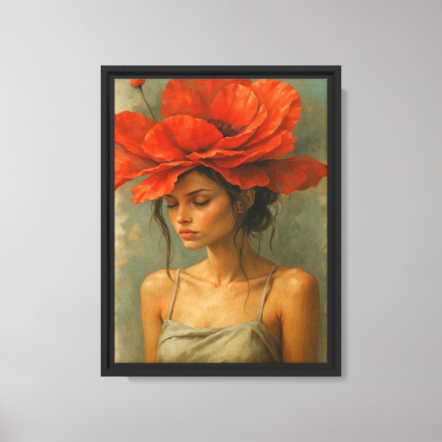 Lienzo Mujer con flor de amapola roja (Anverso)