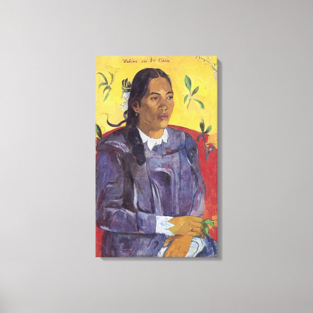 Lienzo Mujer con flor de Paul Gauguin (Anverso)