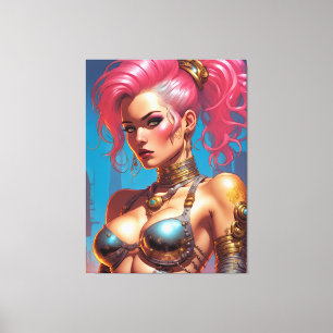 Lienzo Mujer Con Hermoso Pelo Rosa