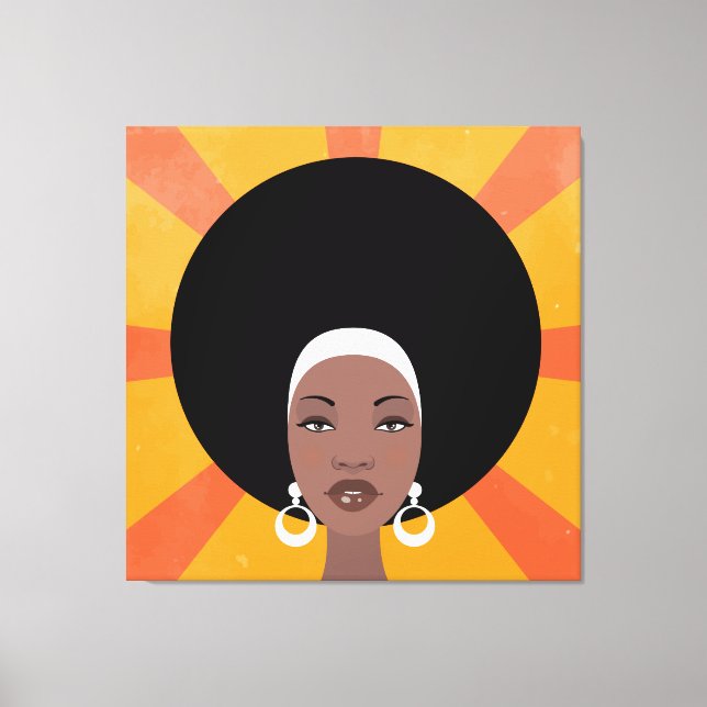 Lienzo Mujer con ilustracion de retrato de pelo afro (Anverso)