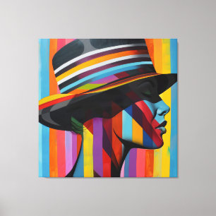 Lienzo Mujer con sombrero colorido 2 Silueta llamativa