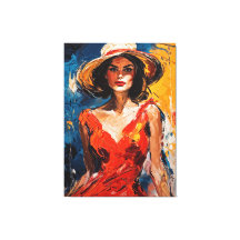 Mujer con traje de cóctel rojo