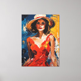 Lienzo Mujer con traje de cóctel rojo