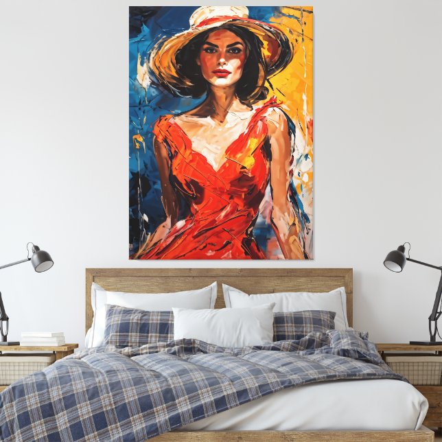 Lienzo Mujer con traje de cóctel rojo (Insitu(Dormitorio))